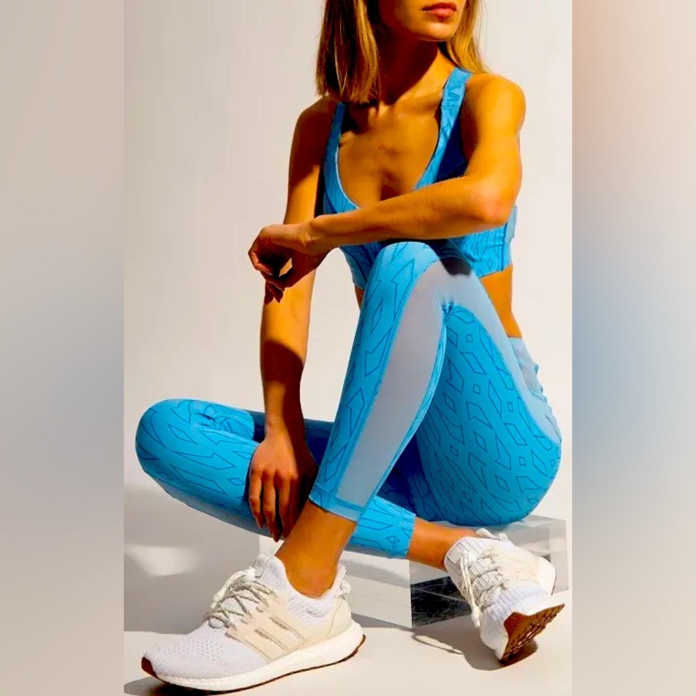 adidas x IVY PARK Sheer Monogram Leggings in Light Blue/Bright Blue